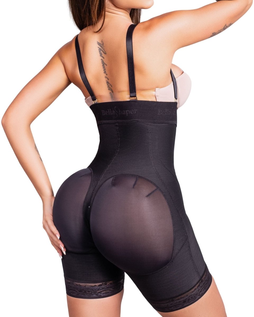 Cinta Modeladora Feminina Alta Compressão Macaquinho Levanta BumBum Alça Removível Body Anticelulite BellaShaper cor preto