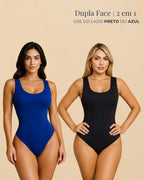 Body Modelador Dupla Face 2 em 1. Cor Azul e Preto BellaShaper com fecho de pressão