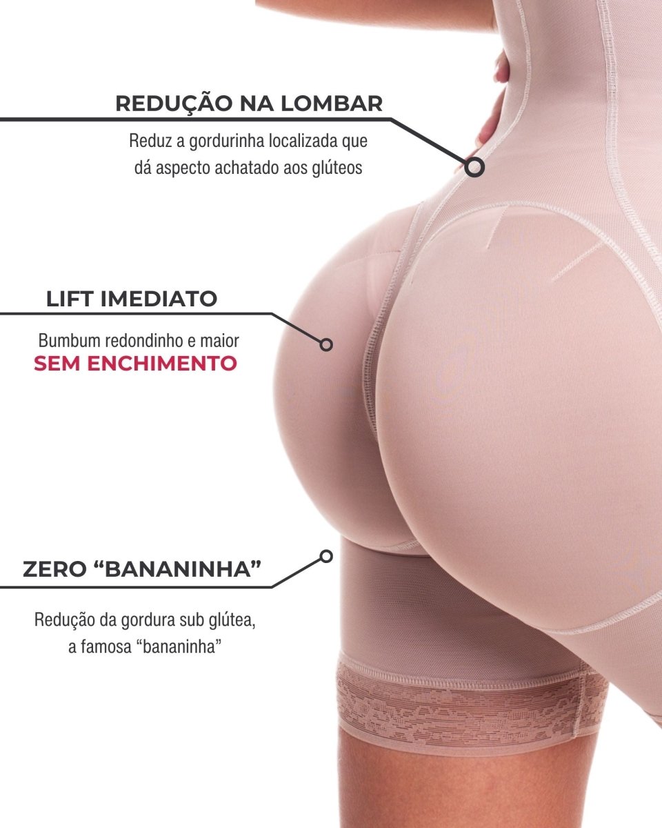 Cinta Modeladora Feminina de Alta Compressão Macaquinho Levanta Bumbum Alça Fixa BellaShaper cor bege