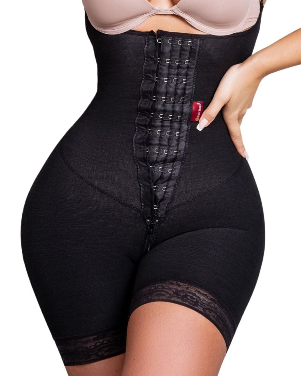 Cinta Modeladora Feminina de Alta Compressão Macaquinho Levanta Bumbum Alça Fixa BellaShaper cor preta com colchetes